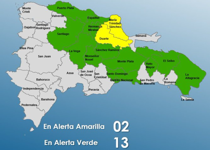 COE: 2 provincias en alerta amarilla y 13 en verde por temporada convectiva