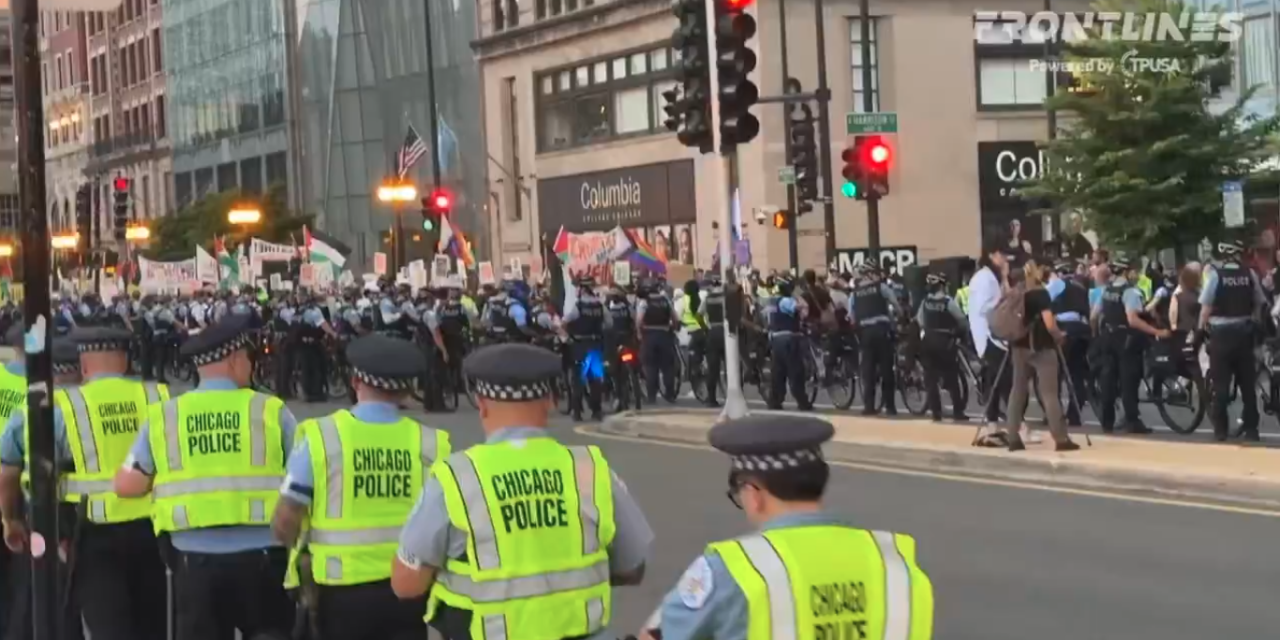 Comienzo difícil: manifestantes pro palestina derriban valla de seguridad mientras miles marchan frente a la Convención Nacional Demócrata