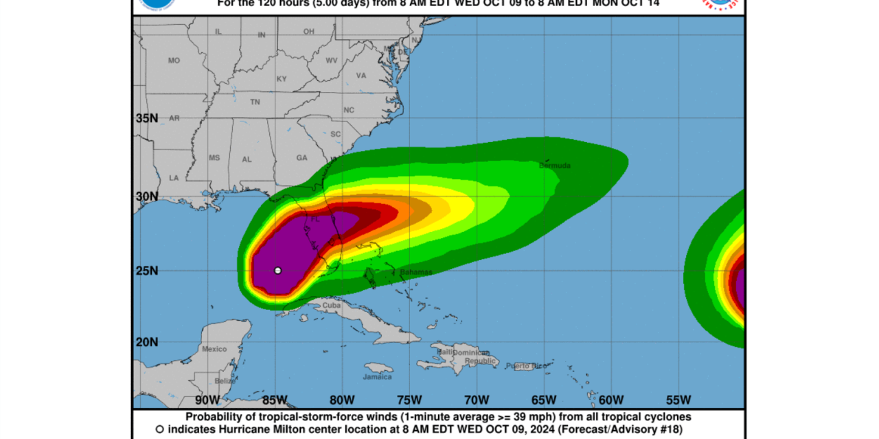 EE.UU: Milton categoría 4, vientos de 155 MPH antes de llegar a la costa del Golfo de Florida