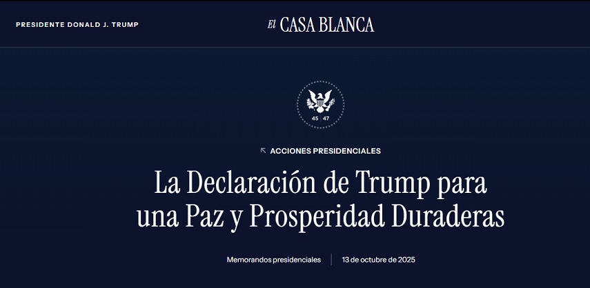 La Casa Blanca presenta la Declaración de Paz de Trump para Gaza
