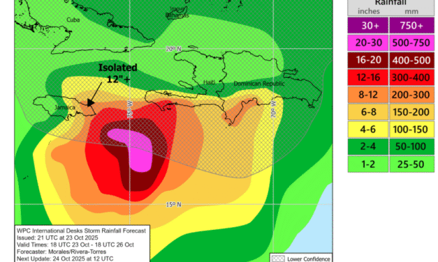 Moderados a fuertes aguaceros, tormentas eléctricas y ráfagas asociadas a la tormenta Melissa