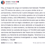 Trump: Estados Unidos interceptó un barco con bandera iraní cerca del estrecho de Ormuz que intentaba burlar el bloqueo.