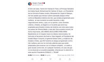 Trump afirma que el ataque planificado de Estados Unidos contra Irán se retrasó tras los llamamientos de los líderes del Golfo