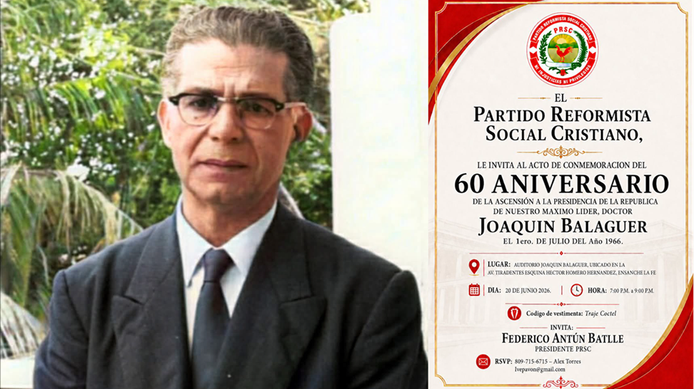 PRSC invita a acto de conmemoración del 60 aniversario de la ascensión a la presidencia del Dr. Joaquín Balaguer