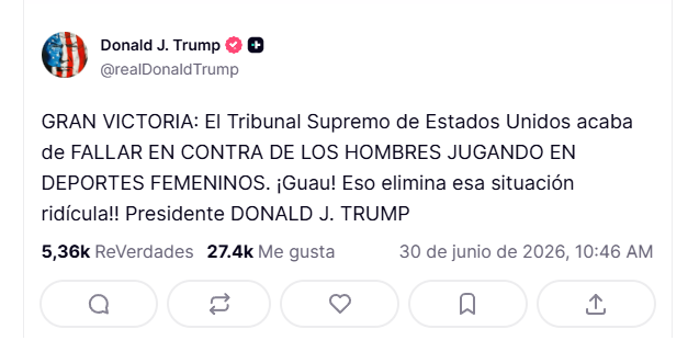 GRAN VICTORIA: El Tribunal Supremo de Estados Unidos acaba de FALLAR EN CONTRA DE LOS HOMBRES JUGANDO EN DEPORTES FEMENINOS.