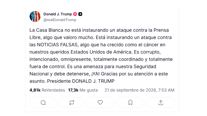 EE.UU: Las principales cadenas detienen la cobertura del presidente Trump