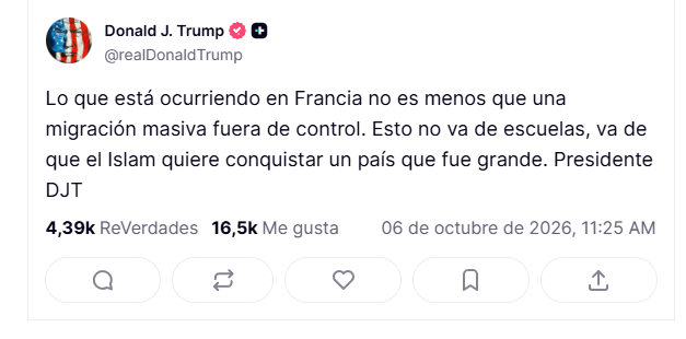 Trump culpa a los disturbios escolares franceses al Islam y a la migración